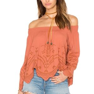 ASTR rust eyelet off shoulder top